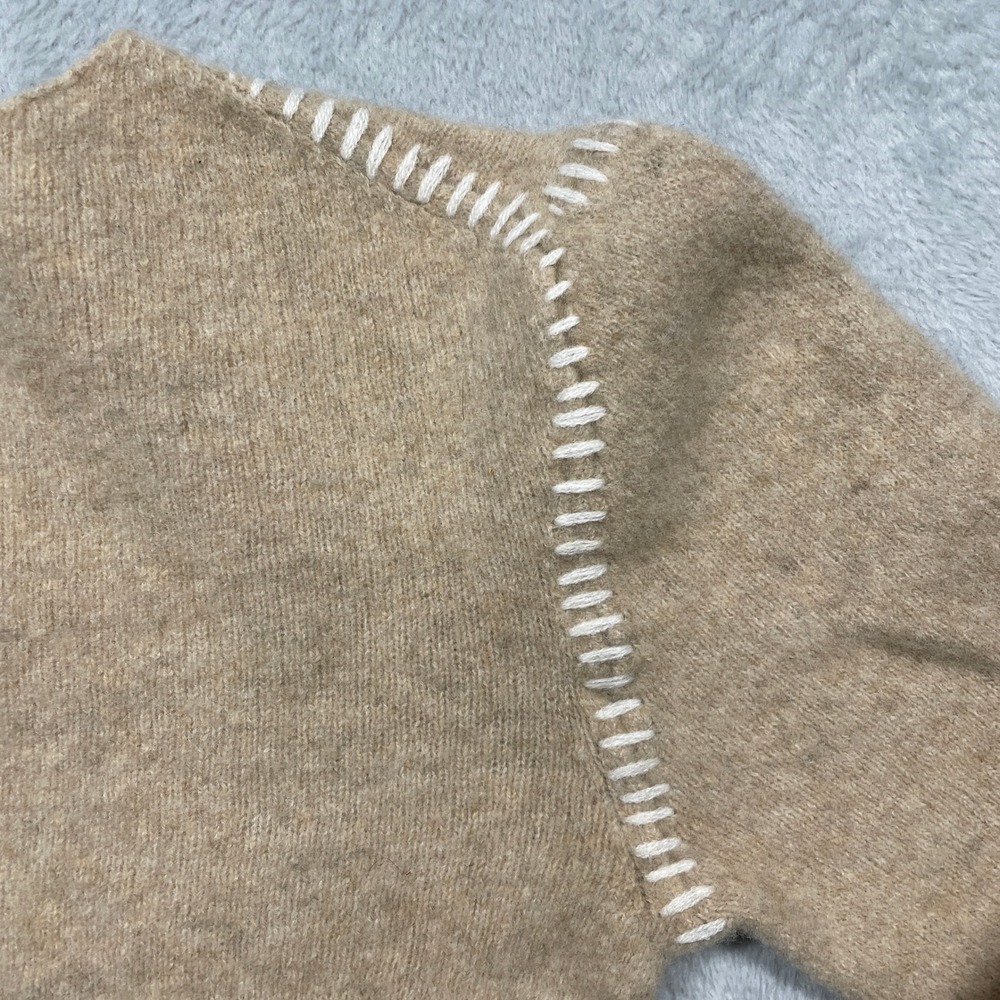 Velvet Heart Sweater Women Small Tan Wool Cashmere Whipstitch SCI-24745 - Picture 3 of 10